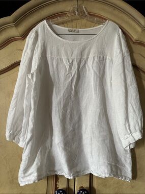 Bellamie White 100% Linen Relaxed Peasant Tunic size Large
